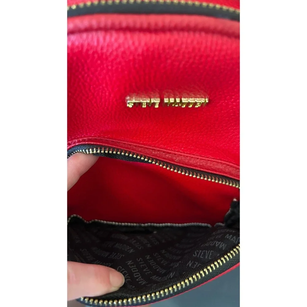 Steve Madden Womens Red Mini Backpack Pebbled Faux Leather Tassel‎ Gold Hardware